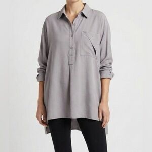 MIA INSPIRATION Cotton Blend Open Back Long Sleeve 1/2 Button Collared Shirt L